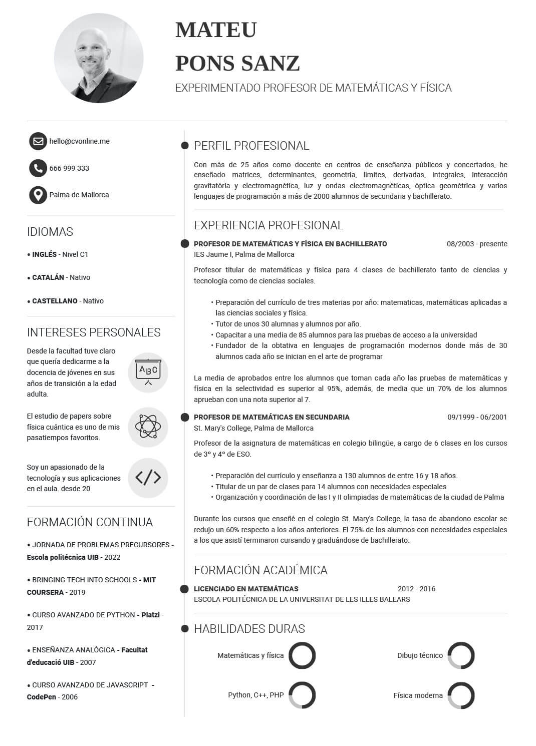 Ejemplos De Cv De Profesores