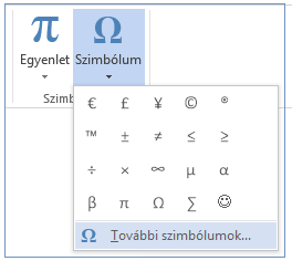 A Szimbólum menüben kattintson a További szimbólumok parancsra.