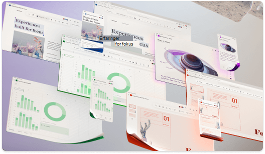 En samling af diagrammer og PowerPoint-slides