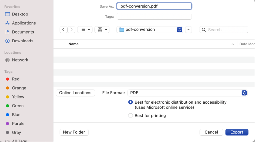 Use the File Format tool in Word's Save As to select other formats, like PDF, to save to