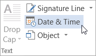 Selecting Date & Time on the Insert tab