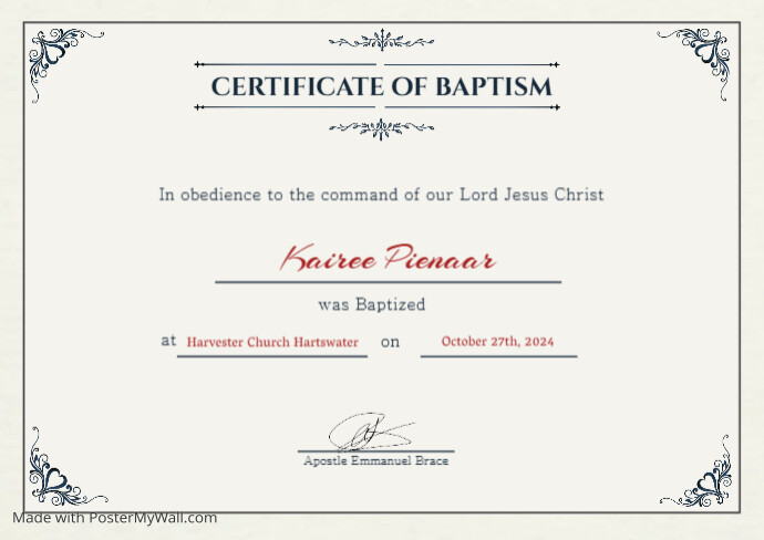 Church Certificate of Baptism | PosterMyWall