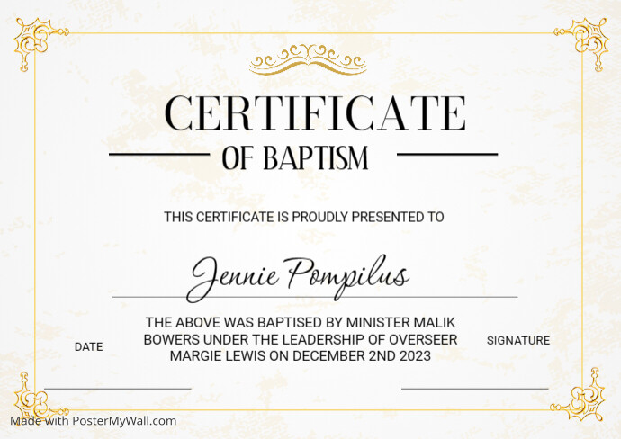 certificate of baptism | PosterMyWall