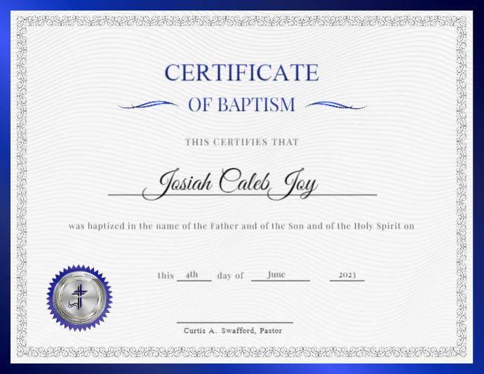 Infant Baptism Certificate 6/4 | PosterMyWall