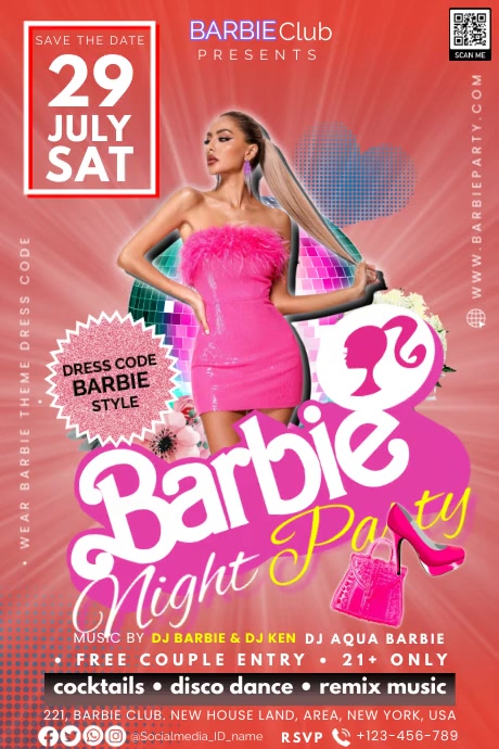 barbie night party Poster template