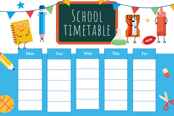 Blue and White Animated School Timetable 海报 template