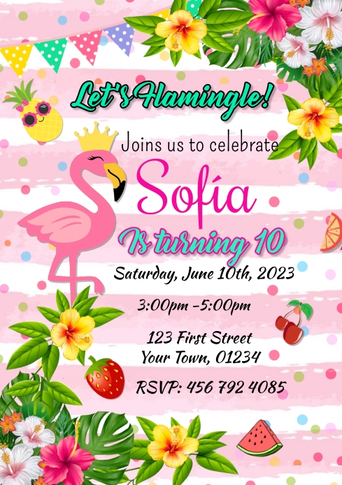 Flamingo birthday A4 template