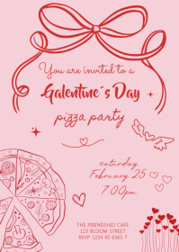 Galentine´s Day pizza party invitation A6 template