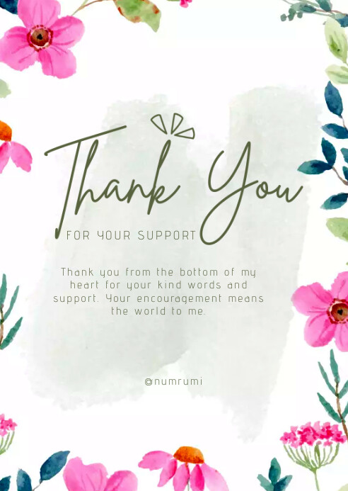 Green Watercolor Floral Simple Thank You Card Template | PosterMyWall