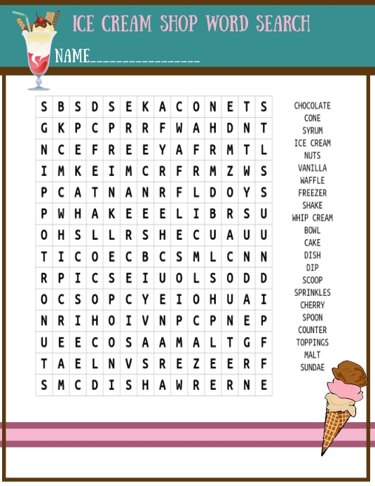 Ice Cream Shop Word Search Worksheet Pamflet (VSA Brief) template