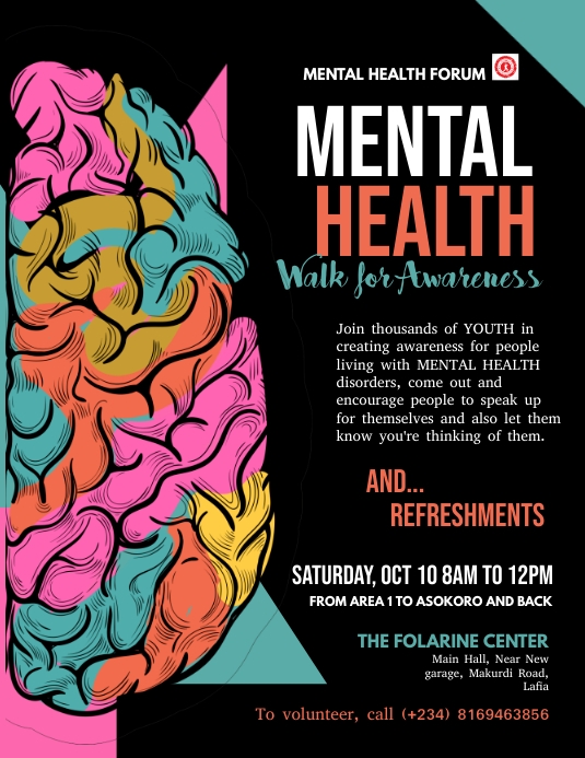 Mental health awareness walk flyer template