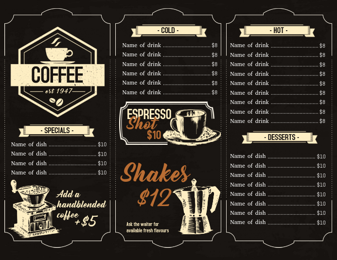 Cafe Coffee House Menus