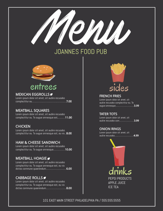 Menu Flyer (Letter pang-US) template