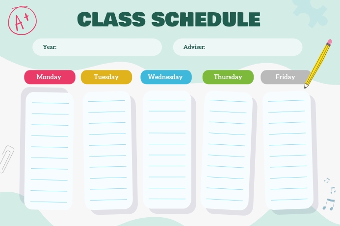 Mint Green Landscape Class Schedule Poster Póster template