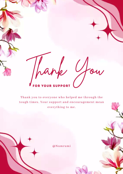 Pink Watercolor Floral Simple Thank You Card Template | PosterMyWall