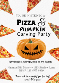 Pizza and Pumpkin Carving Party Invitation A6 template