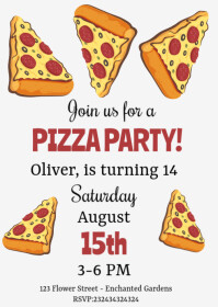 pizza party digital invitation A6 template