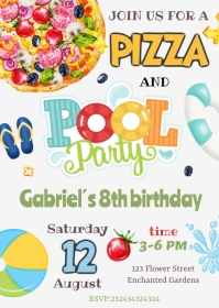 Pizza Pool Party Invitation A6 template