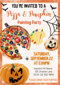 Printable Pizza and Pumpkin Painting Party Invitation A6 template