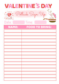 Valentines Day Potluck Sign Up Sheet Printabl A4 template