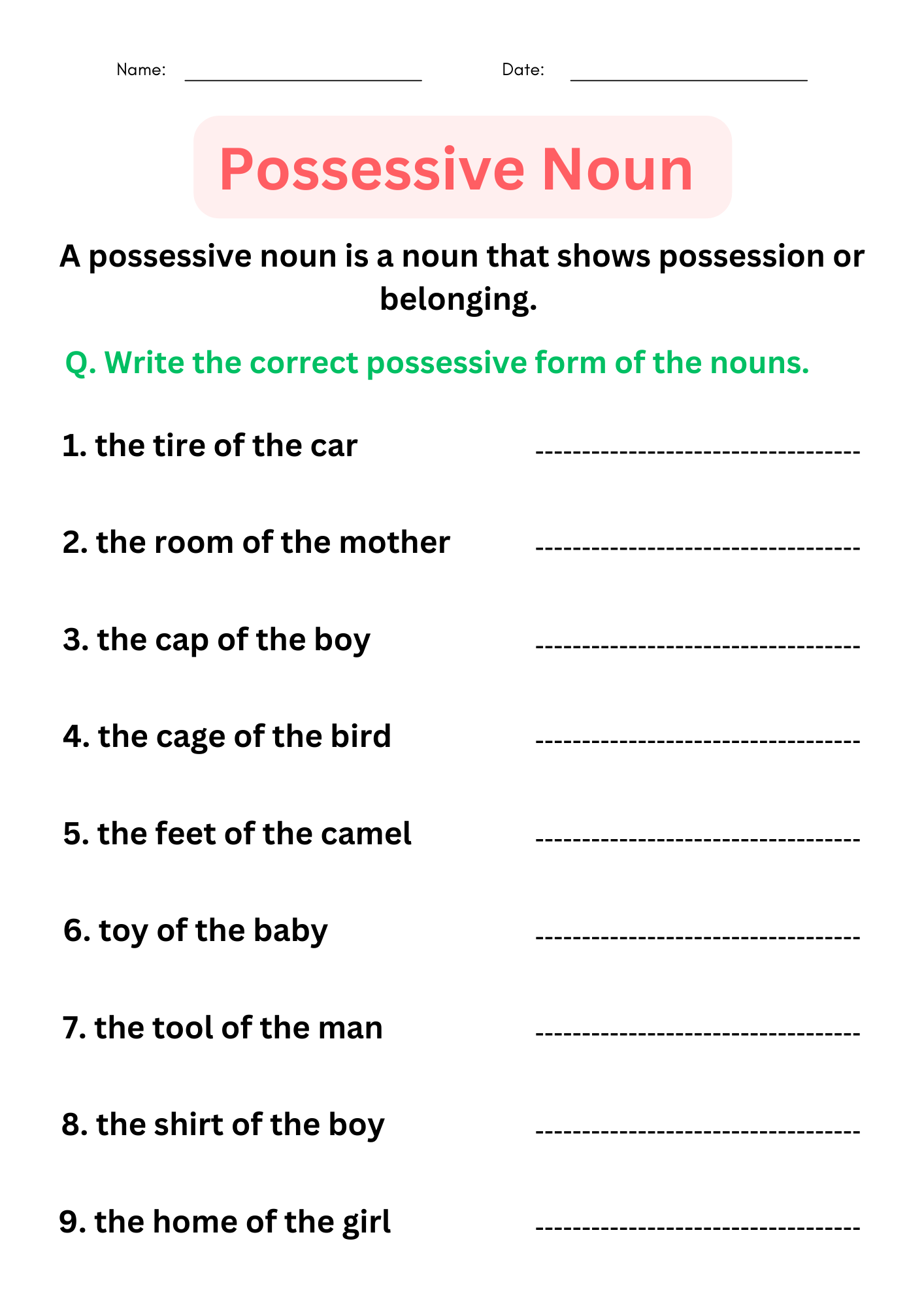 Possessive Nouns Worksheets With Answers - Digital and Printable for ...