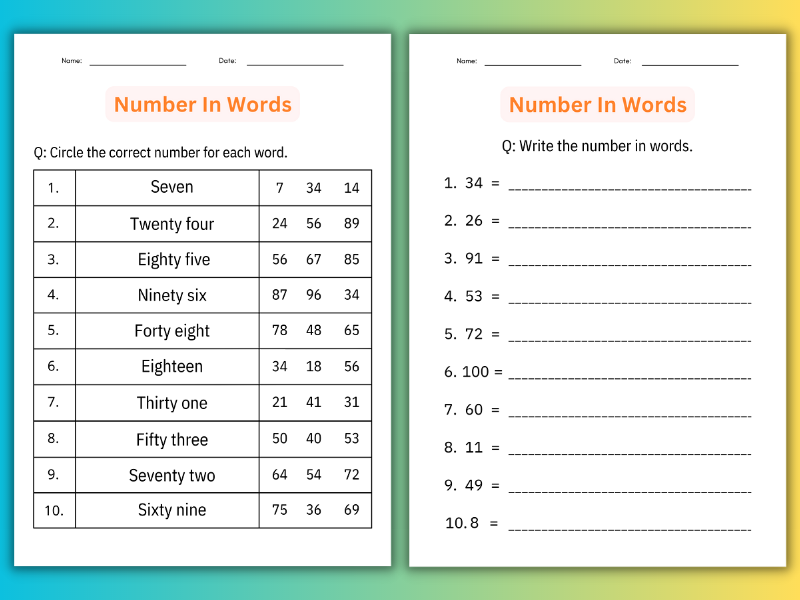 Printable Writing Number Words 1 to 100 Worksheets for Kindergarten ...