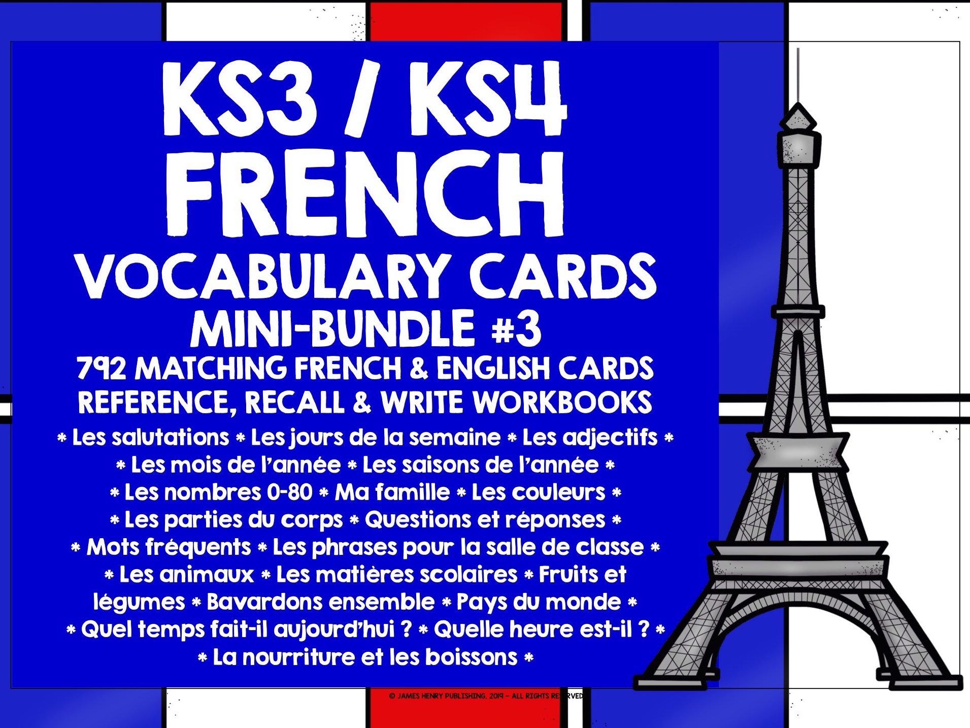 FRENCH VOCABULARY CARDS & WORKBOOKS BUNDLE #3