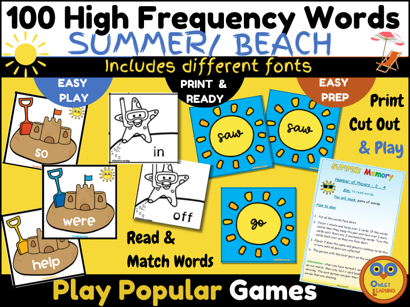 Bundle of Summer High-Frequency Words (Sight Words) - Year 1 ...