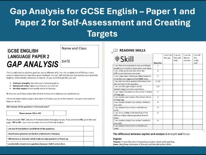 Gap Analysis for GCSE English – Paper 1 and Paper 2 for Self-Assessment and Creating Targets