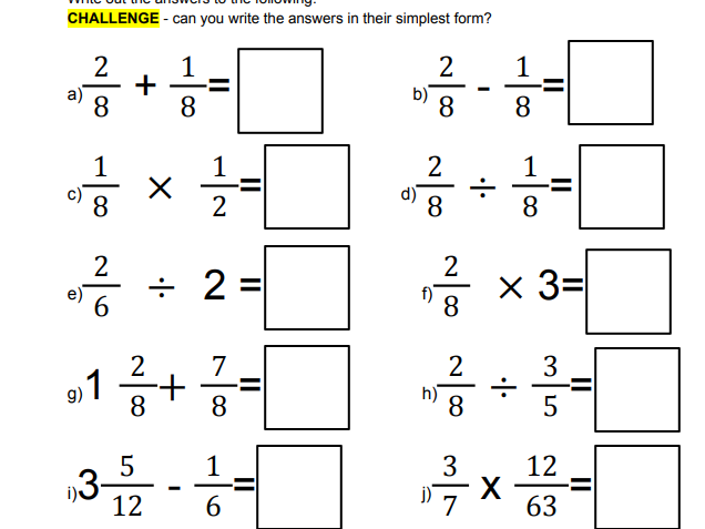 Four Operations Fractions Worksheet (with answers) | Teaching Resources