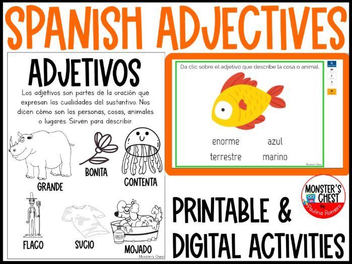 Spanish Adjectives Los Adjetivos Printables & Digital Activities ...