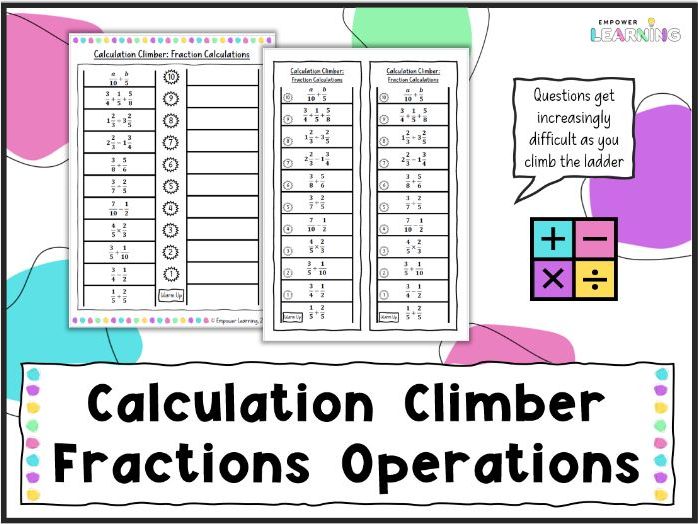 Fractions Four Operations Calculation Climber Worksheet for KS3 ...