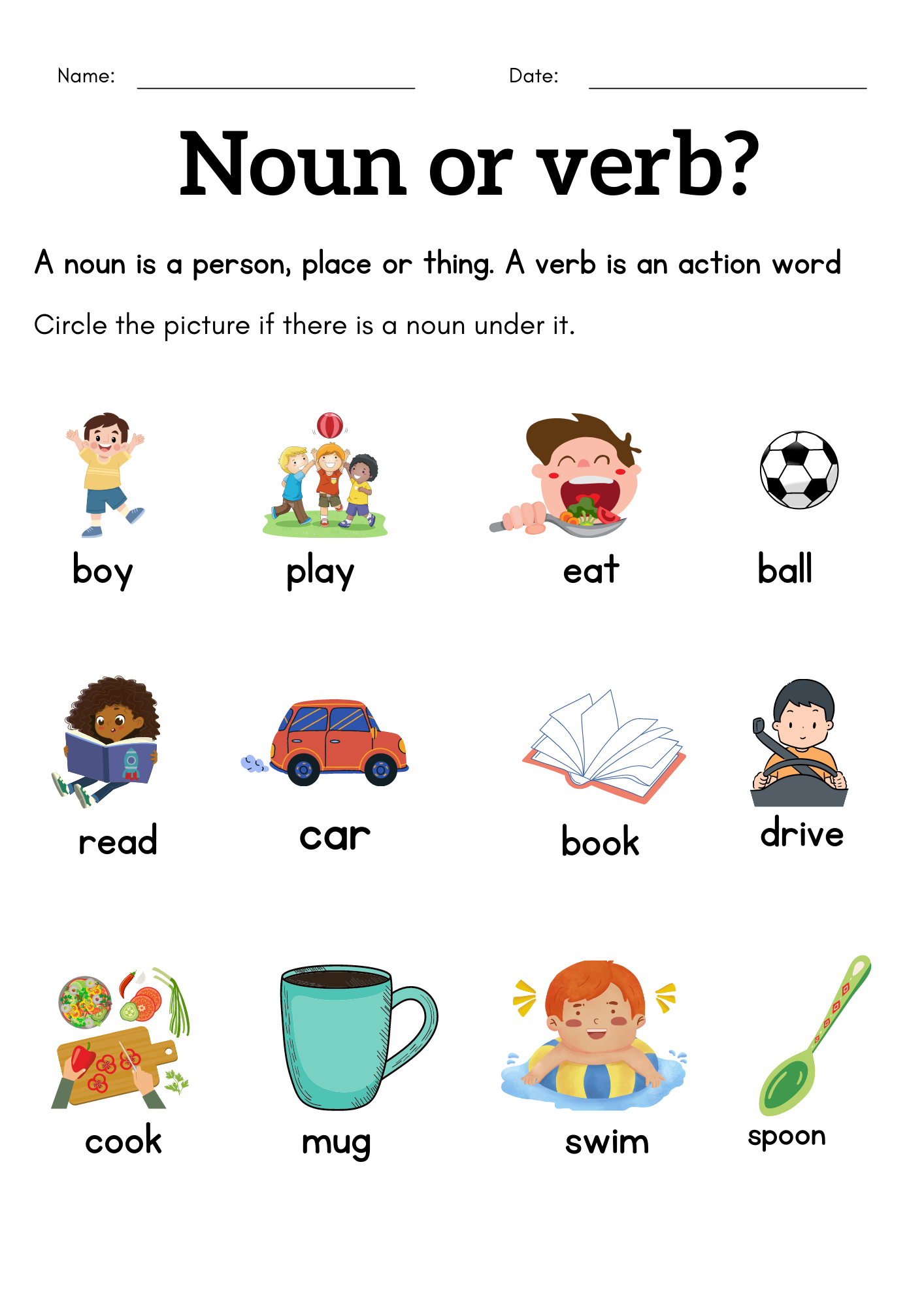 identify noun worksheets for grade 1 kidpid nouns worksheet 1st - noun ...