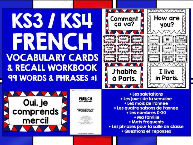 FRENCH VOCABULARY CARDS & WORKBOOK #1