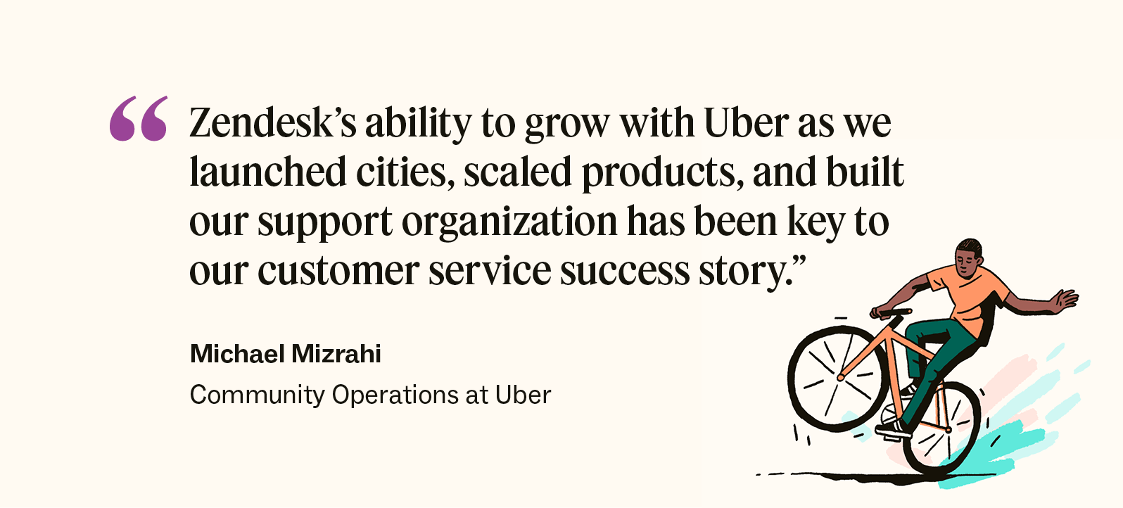 An image showcases a quote from Michael Mizrahi, community operations at Uber.