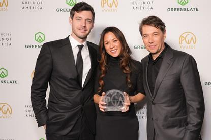 (L-R): 'Anora' producers Alex Coco, Samantha Quan, Sean Baker