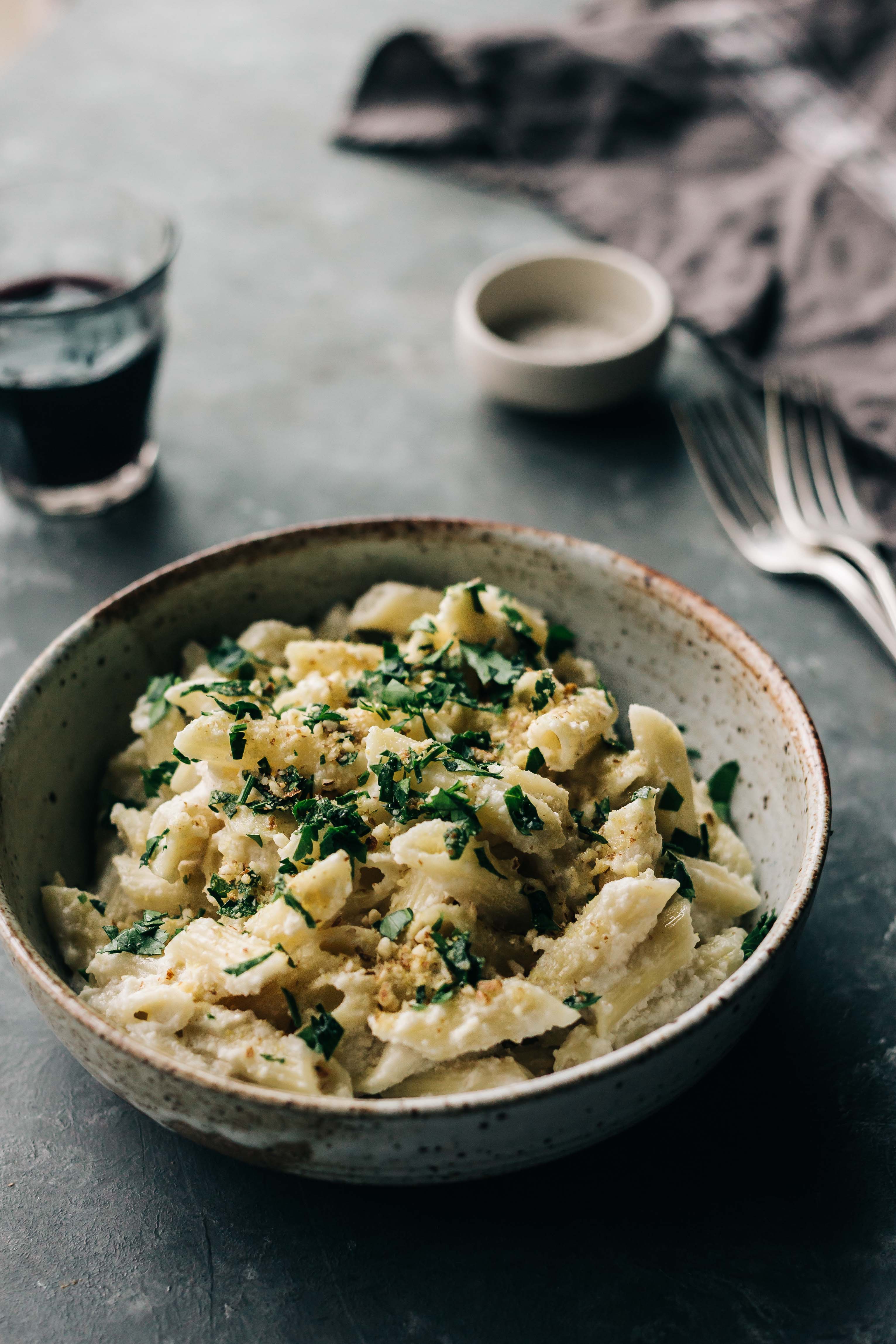 Cauliflower-Cashew Alfredo Pasta - Dishing Up the Dirt