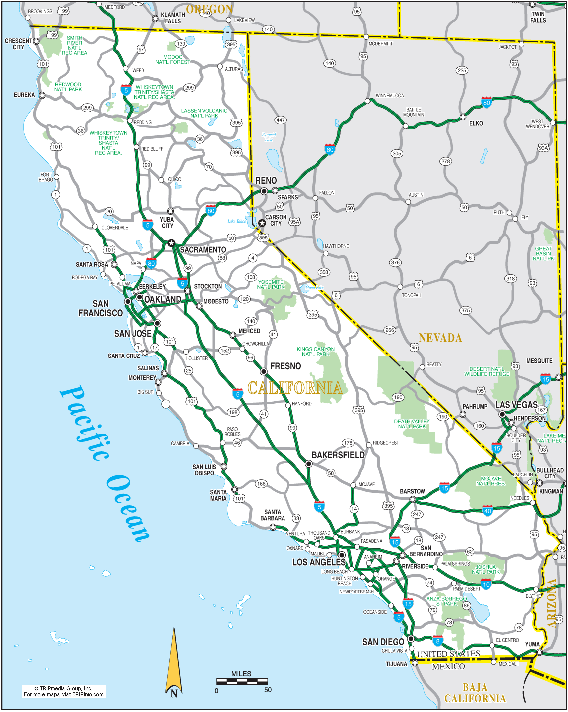 Pdf Map Of California California Road Map