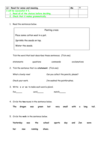 SPAG test practise year 2 | Teaching Resources