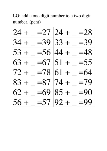 Year 1 Bundle Adding one digit to two digit numbers | Teaching Resources