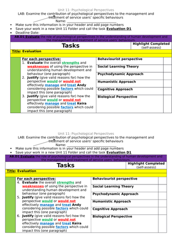 *New* Level 3 BTEC Unit 11 Psychological Perspectives *Whole Unit ...