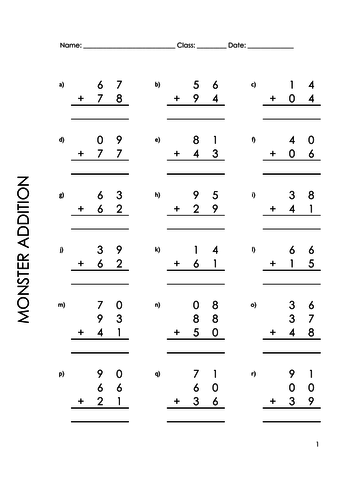 Double Digit Addition Sheets Volume One | Teaching Resources