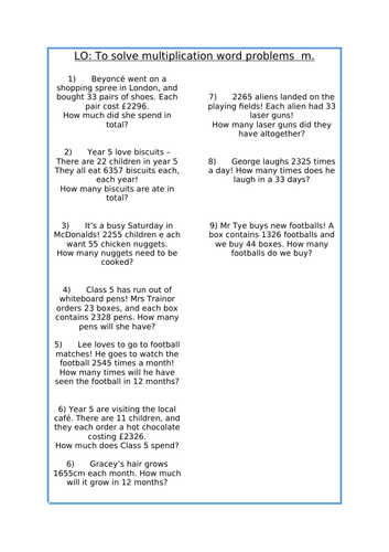 Year 5 multiplication worksheets | Teaching Resources