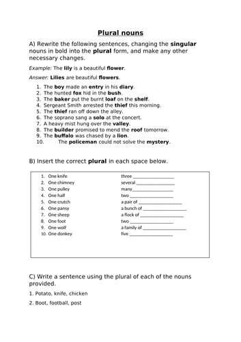 KS2 Plural Nouns: 3 levels of Differentiation | Teaching Resources