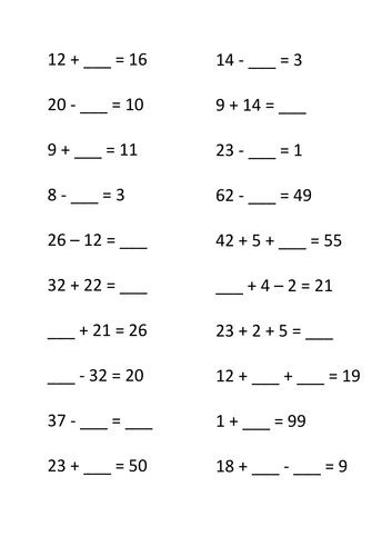 Missing Number Sums | Teaching Resources