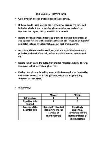 Mitosis and Meiosis REVISION (AQA GCSE) | Teaching Resources