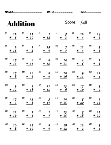 Free Math Addition and Subtraction Worksheets Within20-1st Grade Math ...