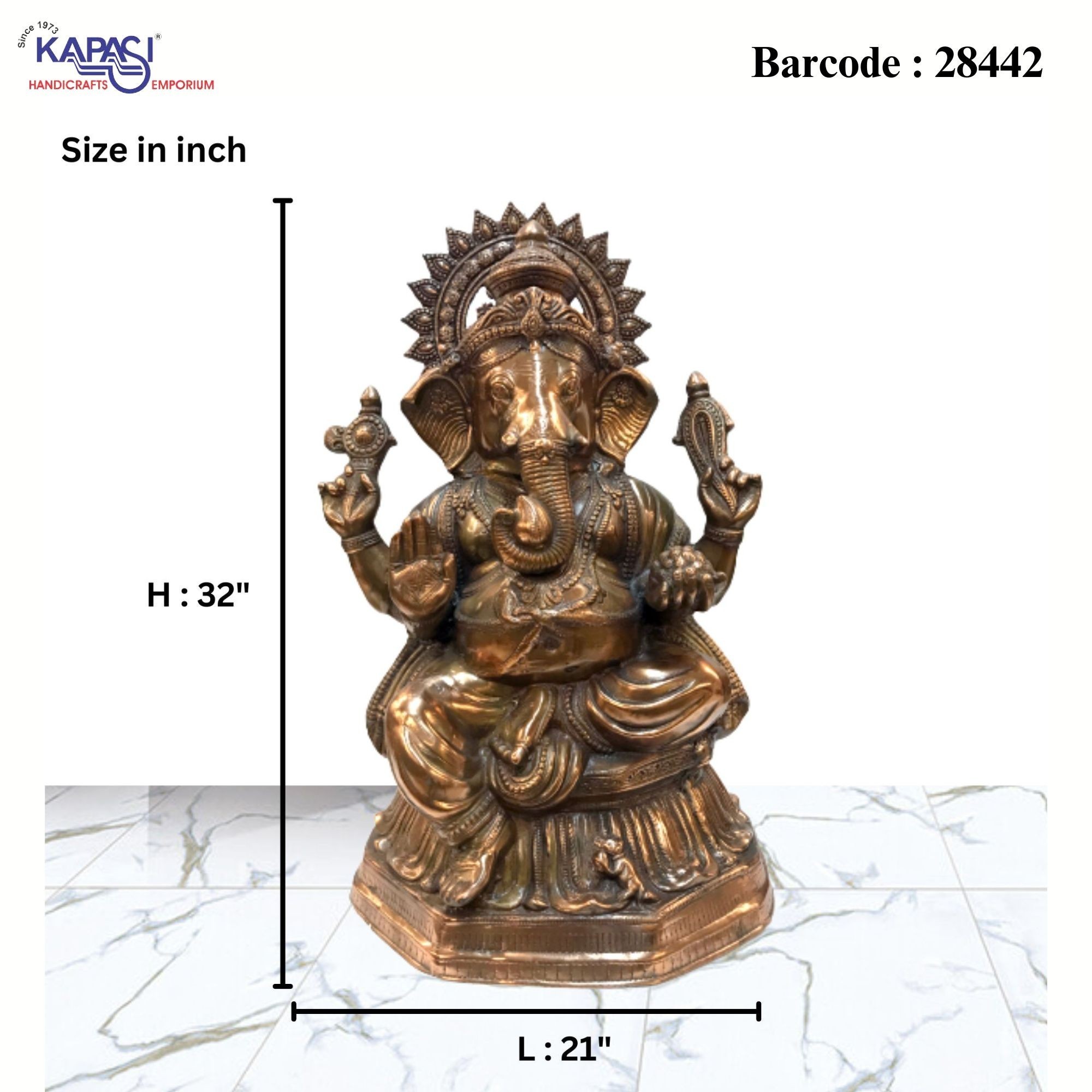  H 32" Ganesh Metal Murti Sitting 