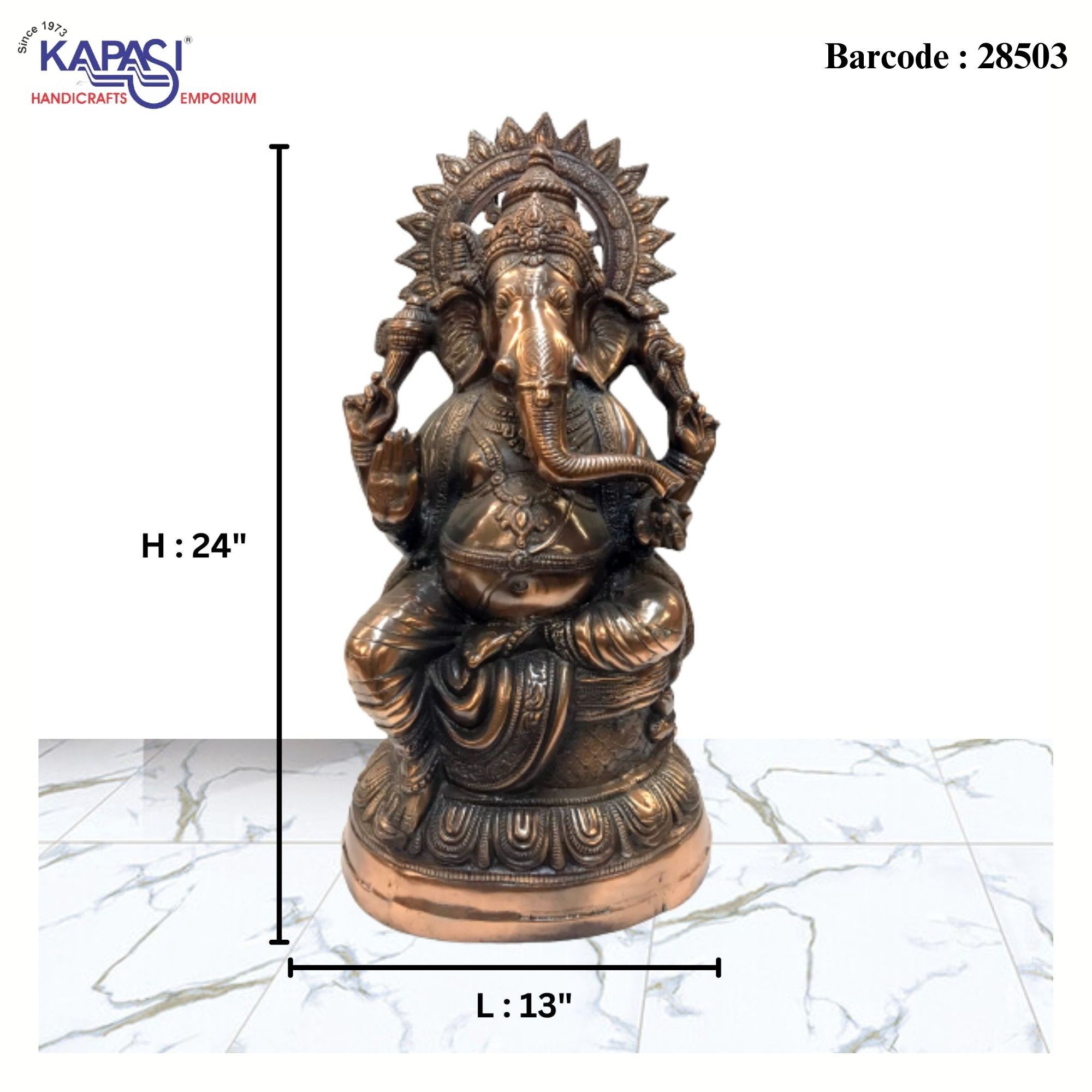 H 24"Ganesh Metal Murti Sitting 