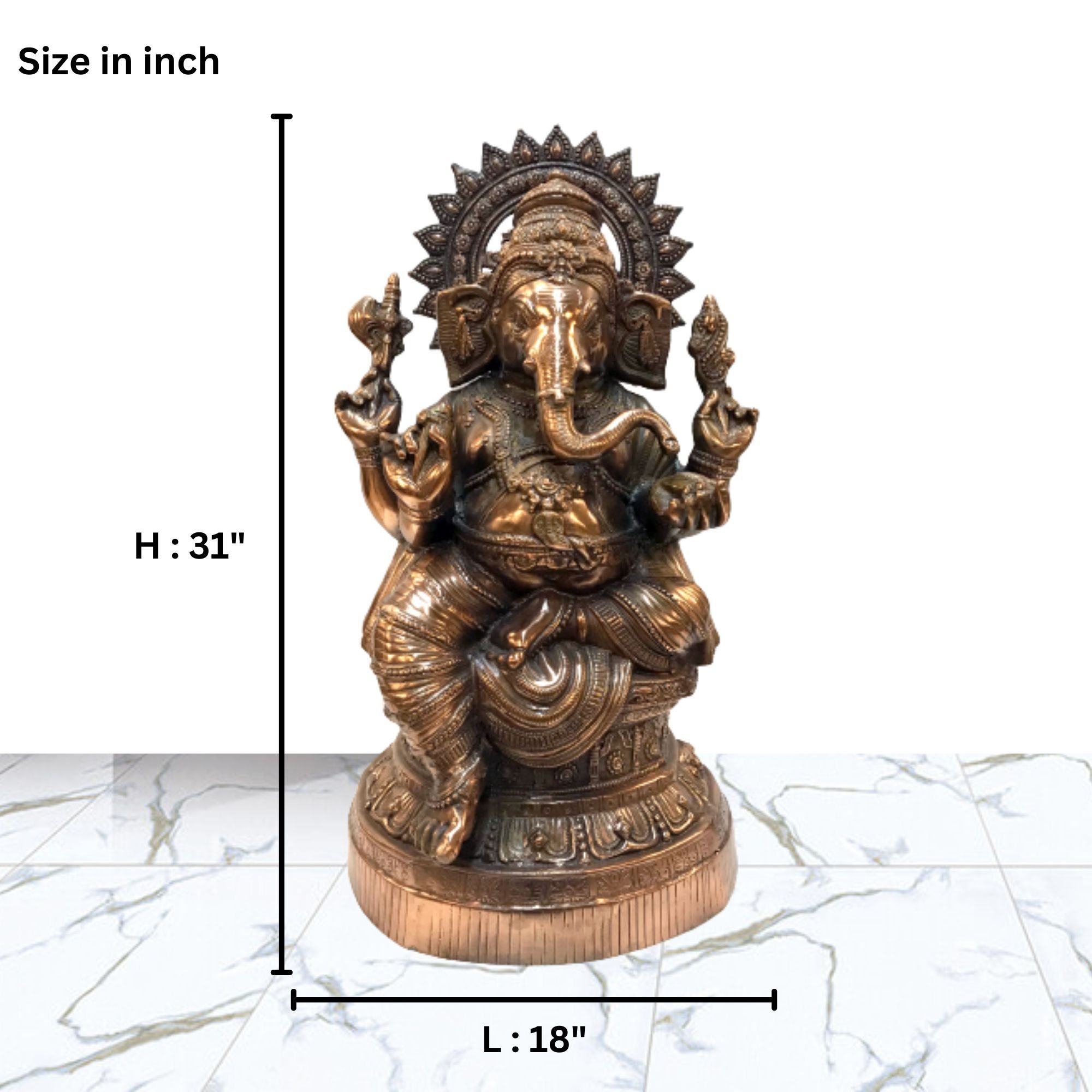 H 31''Ganesh Metal Murti Sitting 